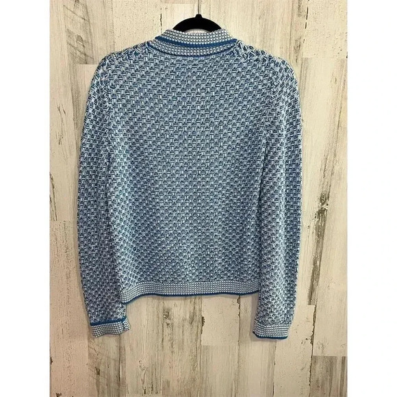 Leggiadro Women's Blue Herringbone Cardigan Sweater Size L - Picture 10 of 11